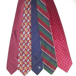 5 Vintage Ties * 1970's-1990's * Red Silk Poly * Made in America * Paisley, Rep
